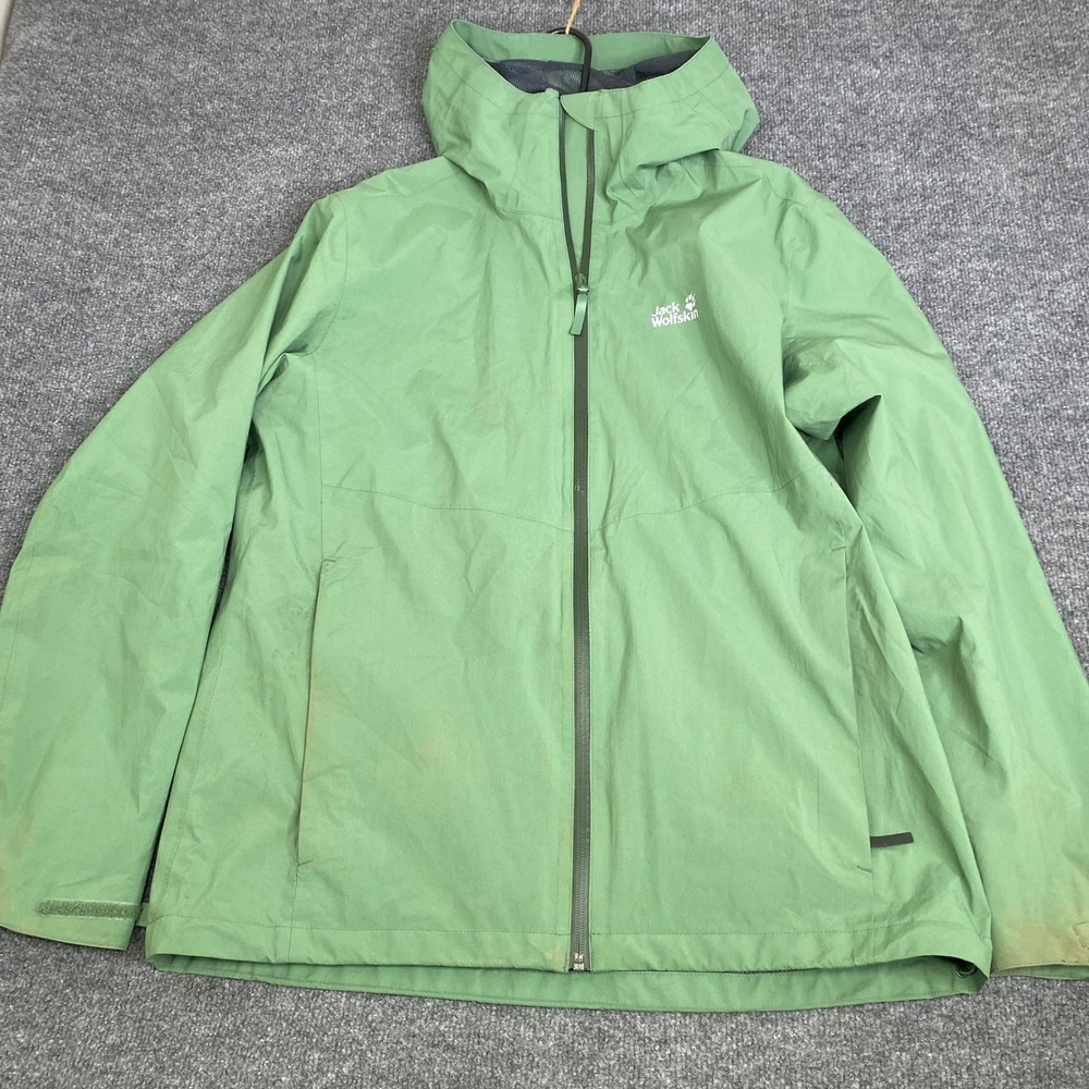 Jack Wolfskin Mens XL Green Texapore Ecosphere Hooded Rain Jacket Shell Full Zip
